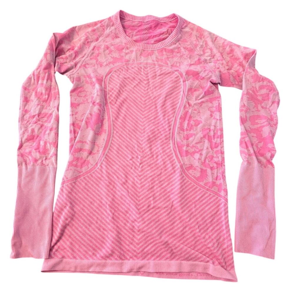 Lululemon Pink Seamless Long Sleeve Thumbhole Yoga Running Top Women’s Size 8